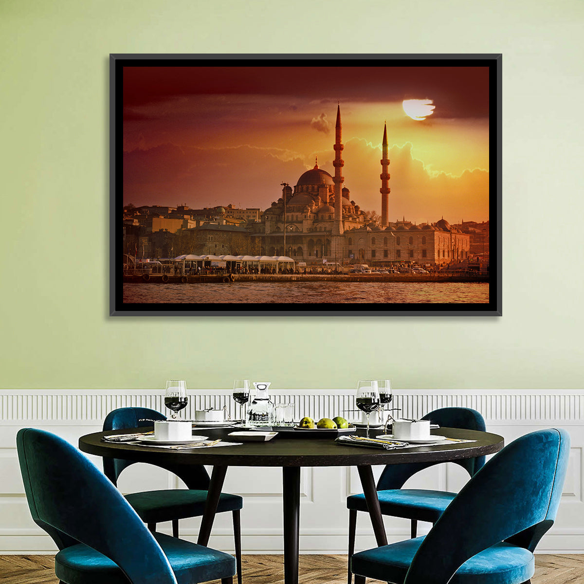Yeni Cami Golden Hour Wall Art in a room, landscape