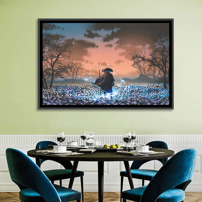 Straw Hat Samurai at Dusk Wall Art
