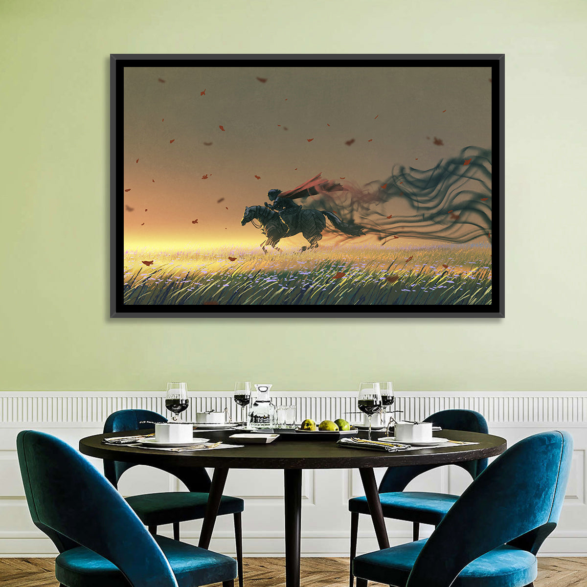 Unstoppable Knight with Red Cape Wall Art in a room, landscape