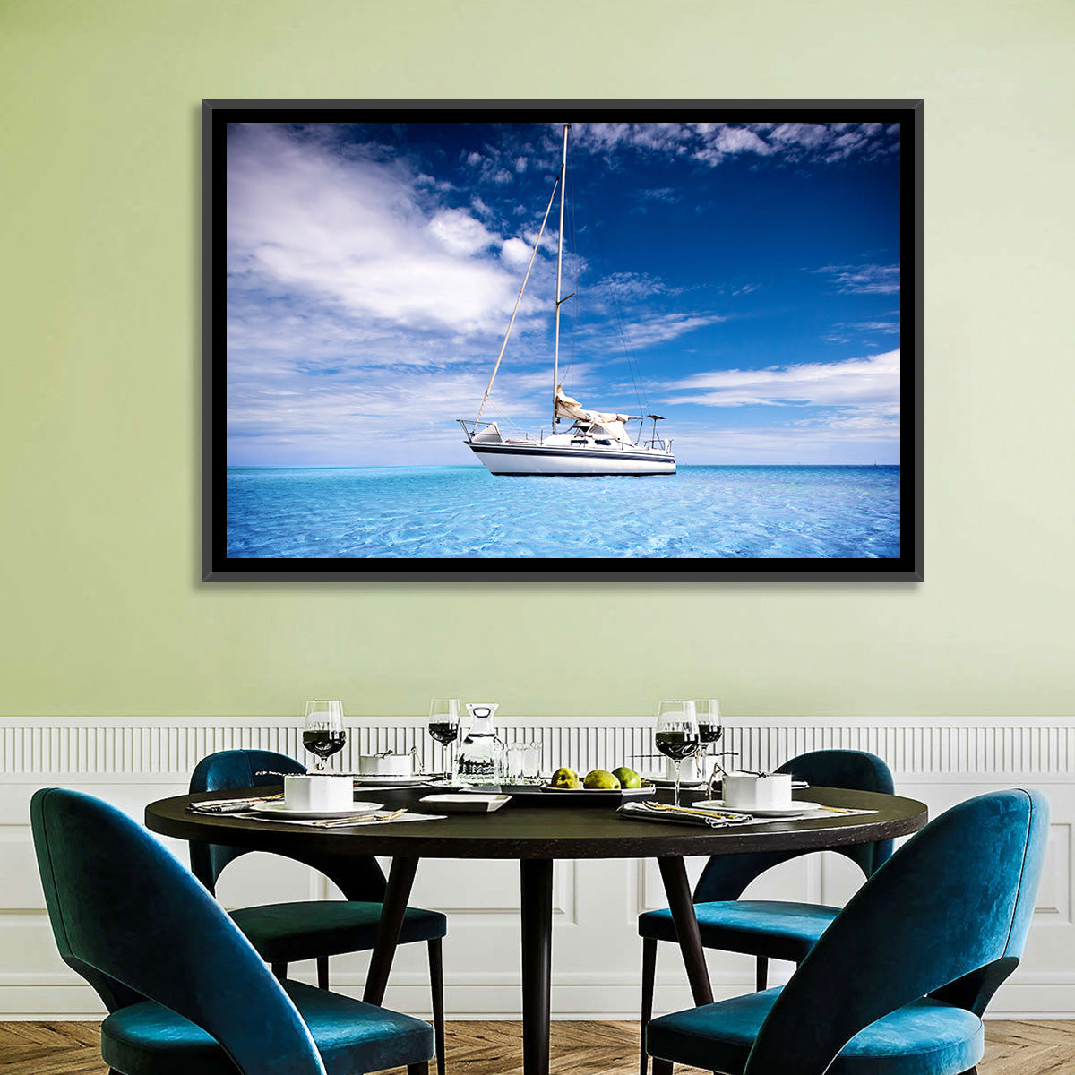 Furled Sails Over Turquoise Water Wall Art