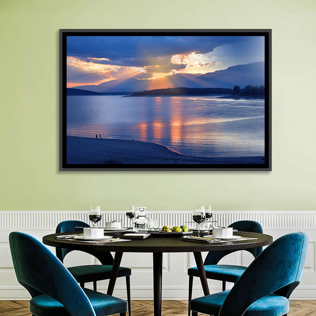 Lake Sunset with Silhouettes Wall Art