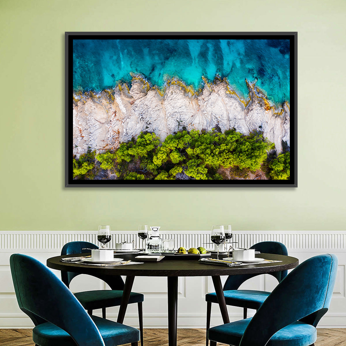 Croatian Coastscape Wall Art in a room, landscape