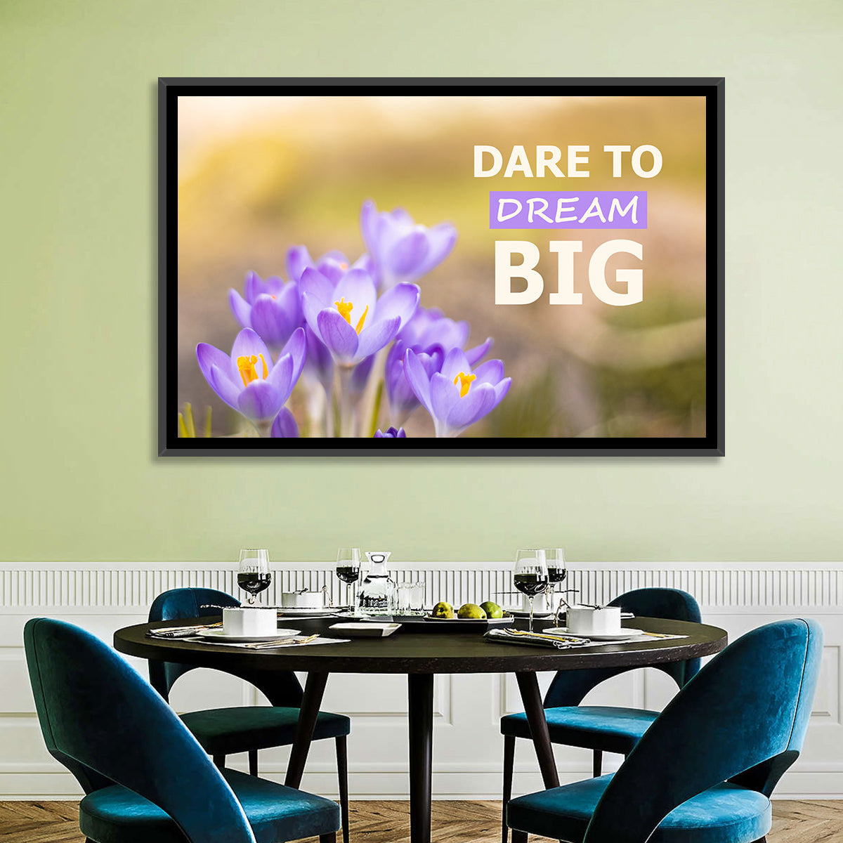 Dare to Dream Big, Purple Crocus Wall Art in a room, landscape