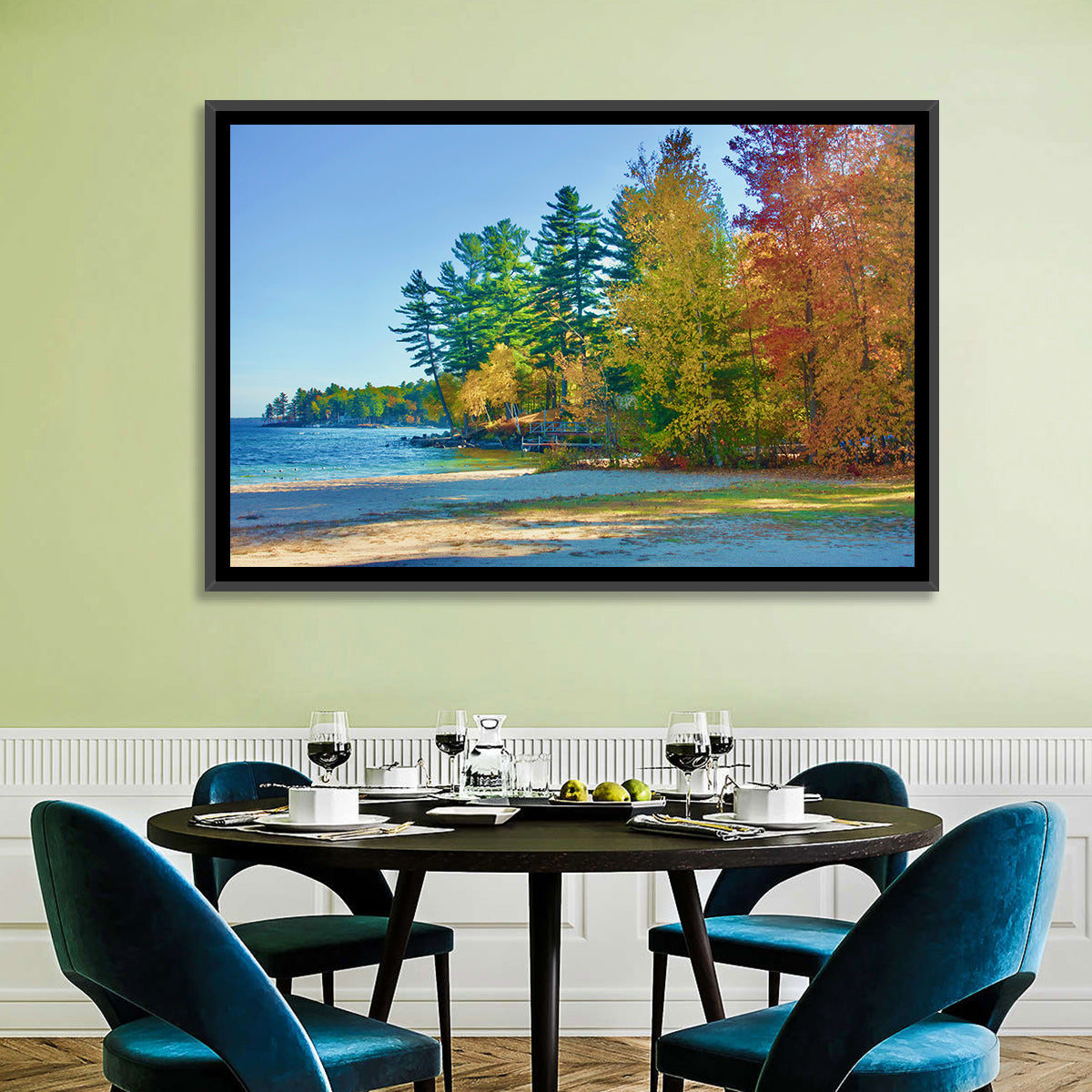Sebago Lake Pier in Autumn Wall Art