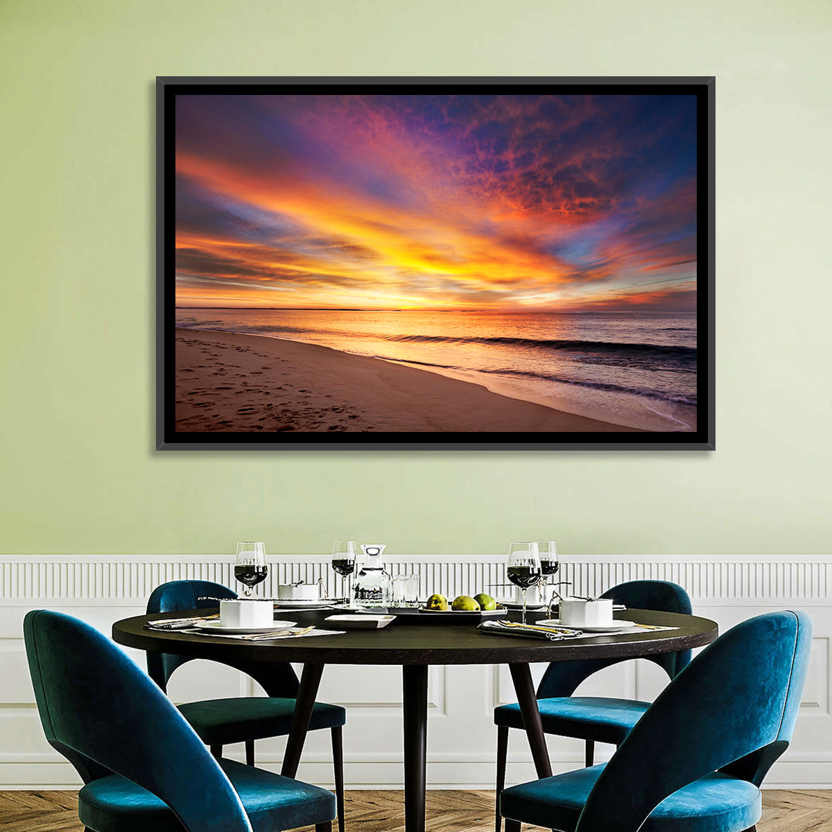 Maine Beach Sunrise Wall Art in a room, landscape