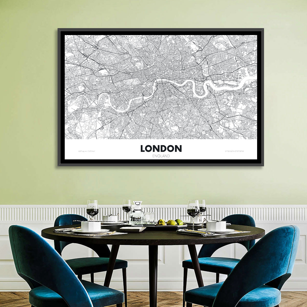 London River Map Wall Art in a room, landscape