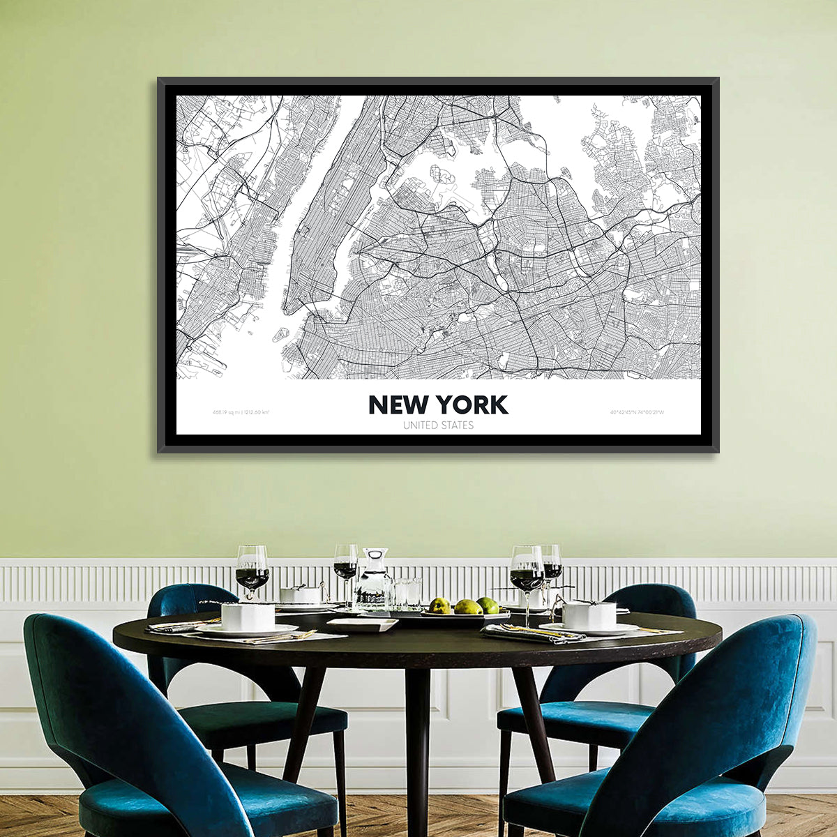 New York Street Grid Map Wall Art in a room, landscape