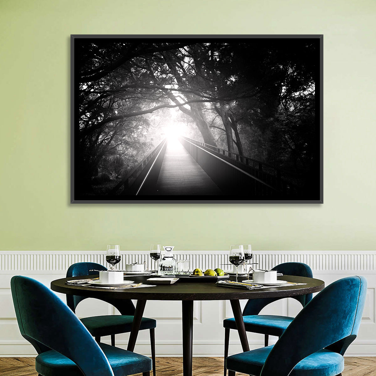 Foggy Forest Bridge Wall Art