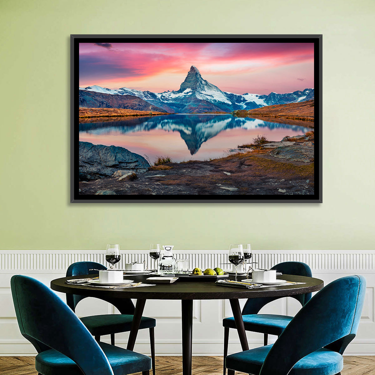 Matterhorn Reflection at Stellisee Wall Art in a room, landscape
