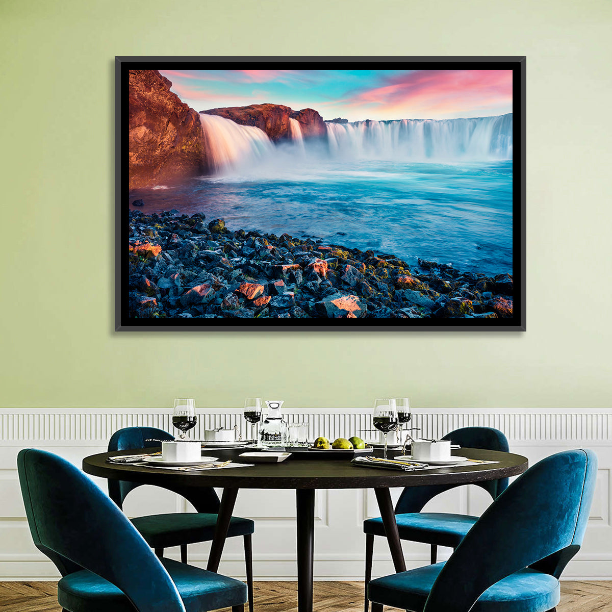 Goðafoss Waterfall at Sunset Wall Art