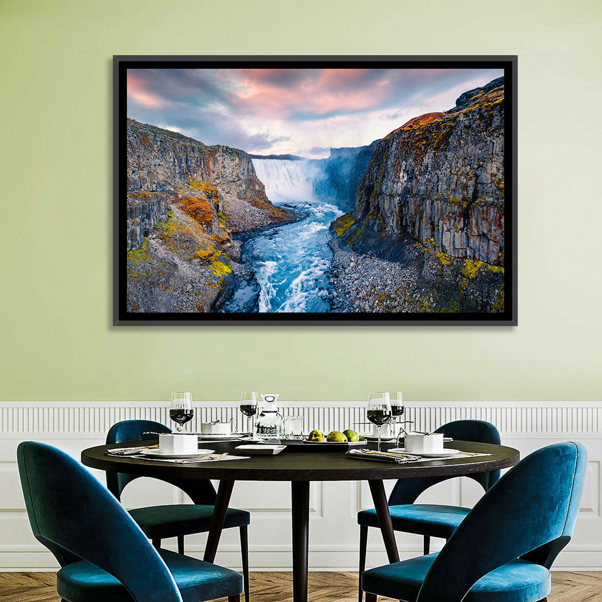Dettifoss Waterfall Wall Art in a room, landscape