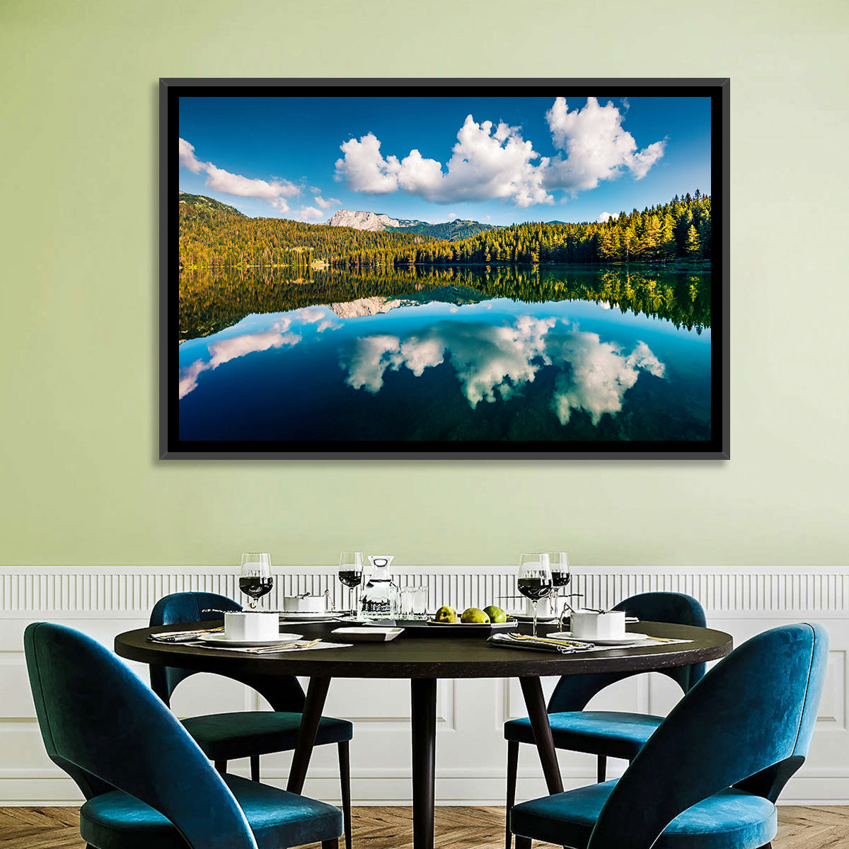 Crno Jezero Lake Wall Art in a room, landscape