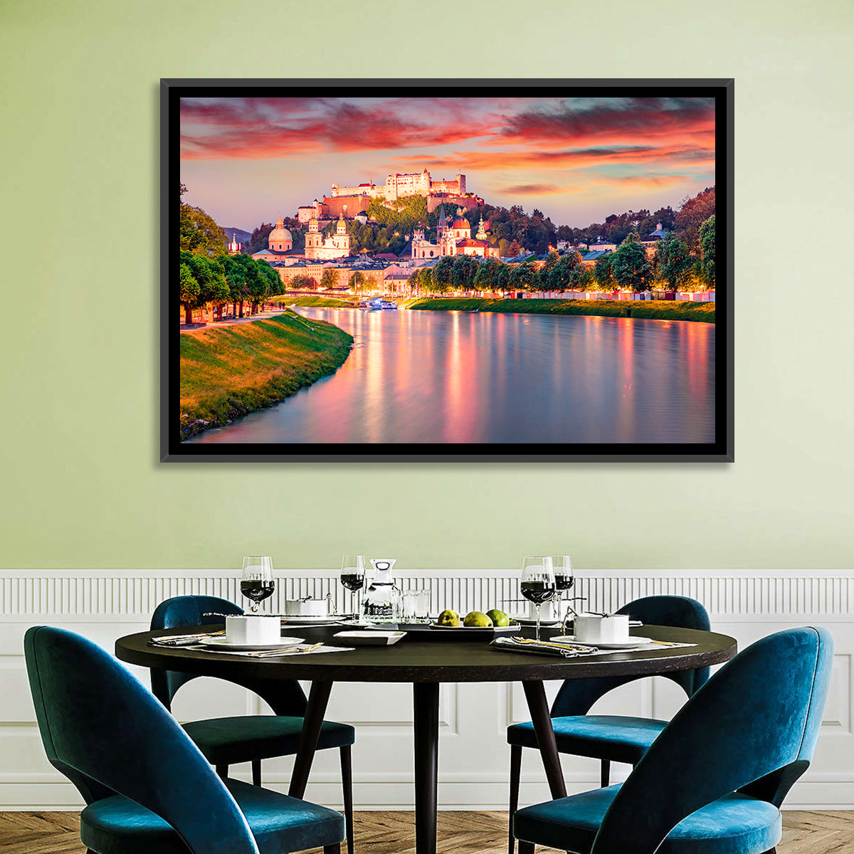 Hohensalzburg Fortress at Sunset Wall Art in a room, landscape