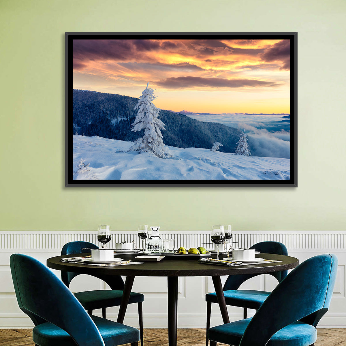 Carpathian Sunrise Wall Art in a room, landscape