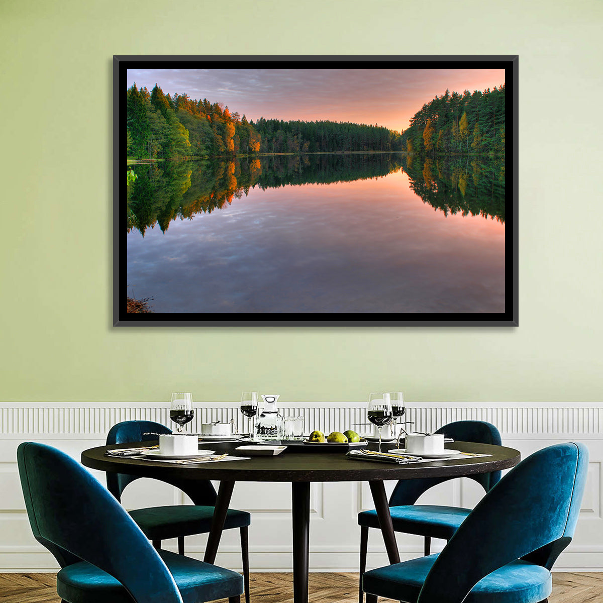 Estonian Lake at Golden Hour Wall Art in a room, landscape