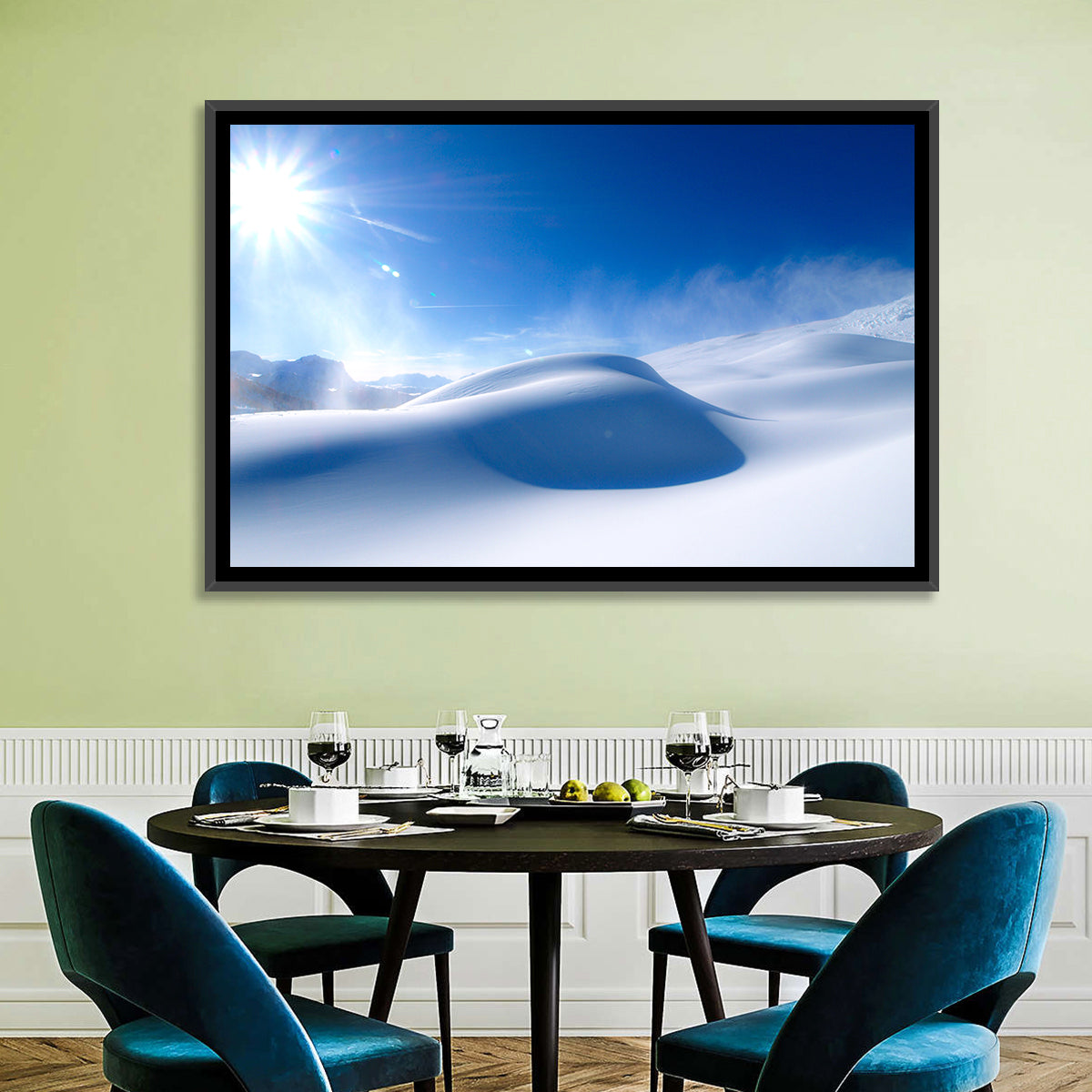 Sunlit Snow Dune Under Blue Sky Wall Art