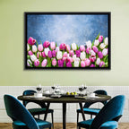 Tulips on Textured Blue Wall Art