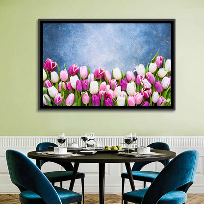 Tulips on Textured Blue Wall Art