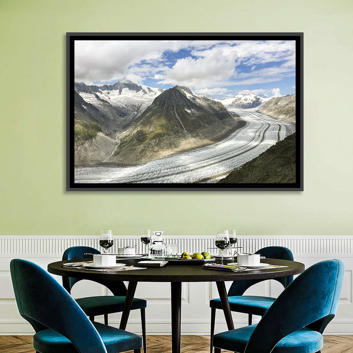 Aletsch Glacier Wall Art in a room, landscape