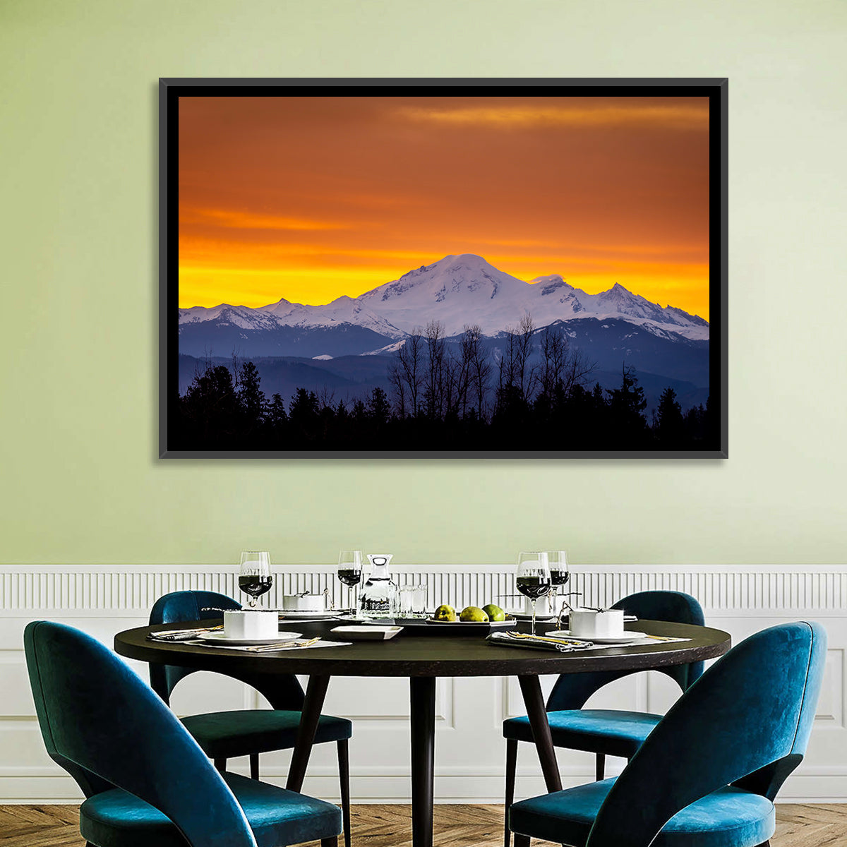 Sunrise Over Mount Baker Wall Art in a room, landscape