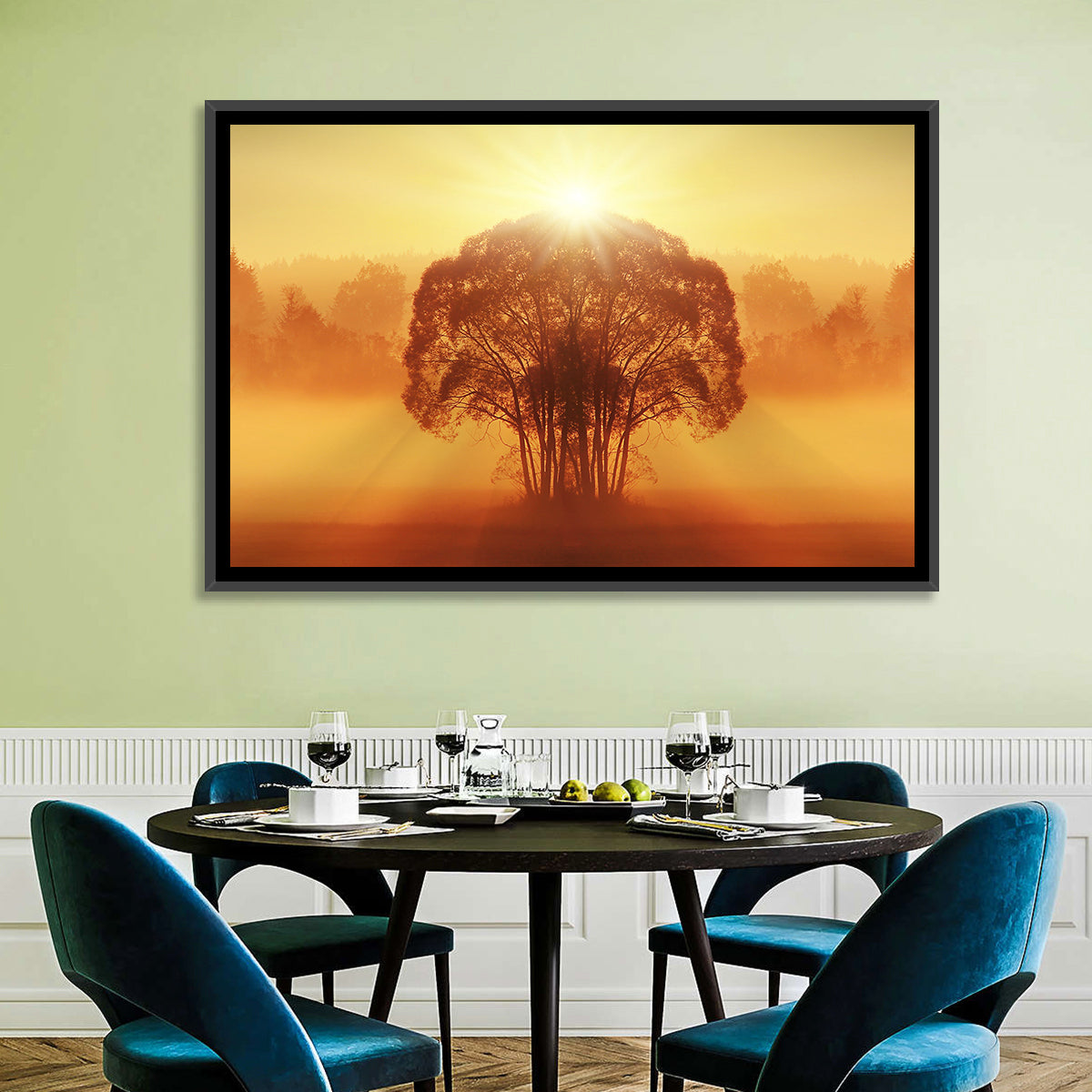Golden Haze Tree at Sunset Wall Art