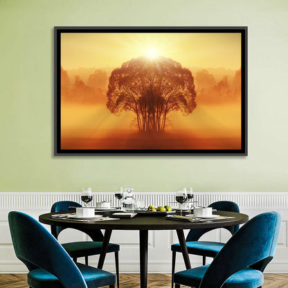 Golden Haze Tree at Sunset Wall Art