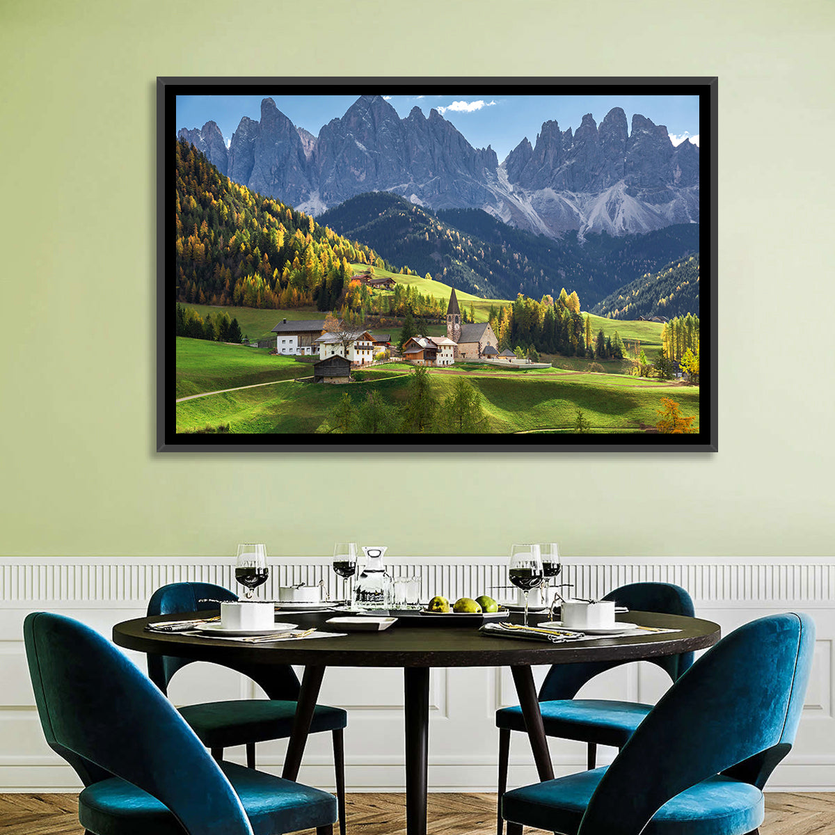 Santa Maddalena Autumn Village Wall Art in a room, landscape