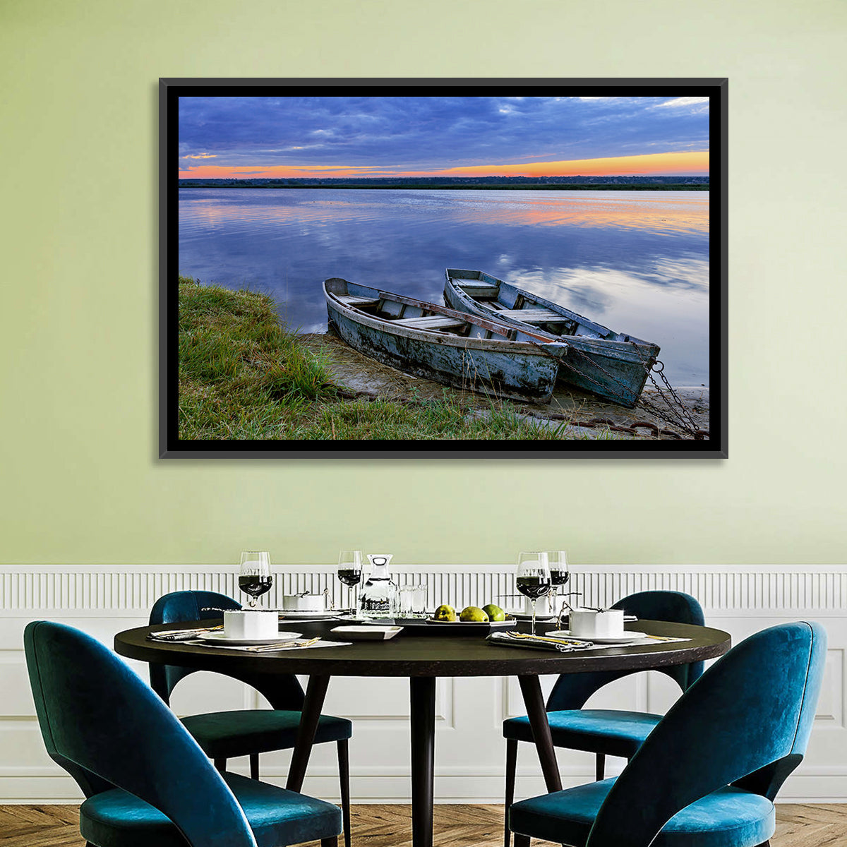 Chained Rowboats at Dusk Wall Art