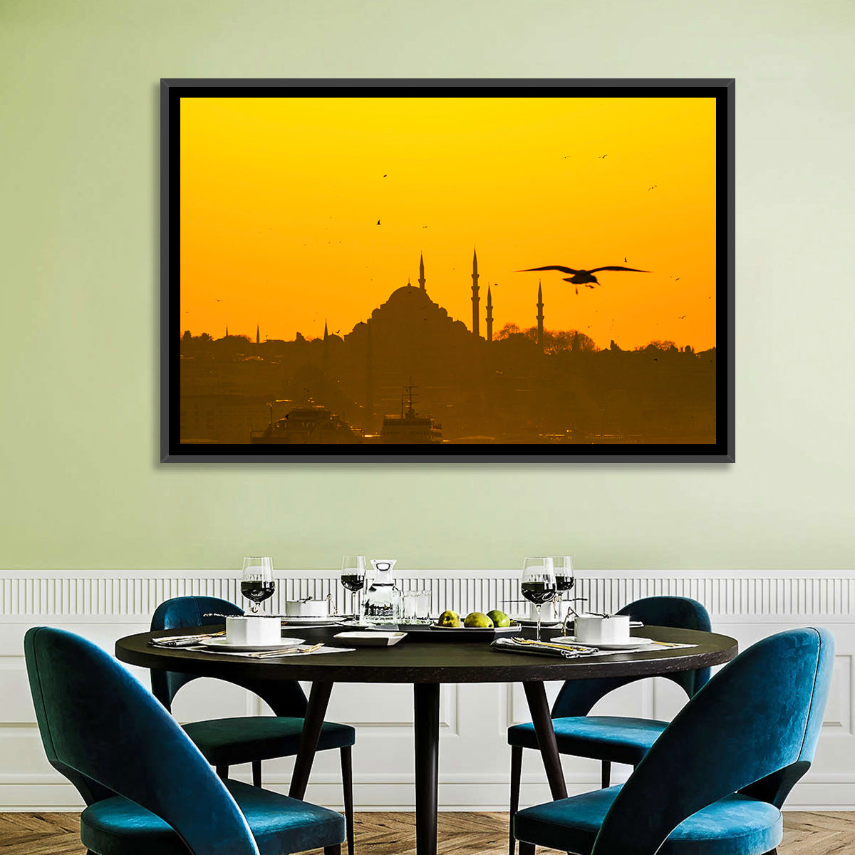 Süleymaniye Mosque Golden Hour Silhouette Wall Art in a room, landscape