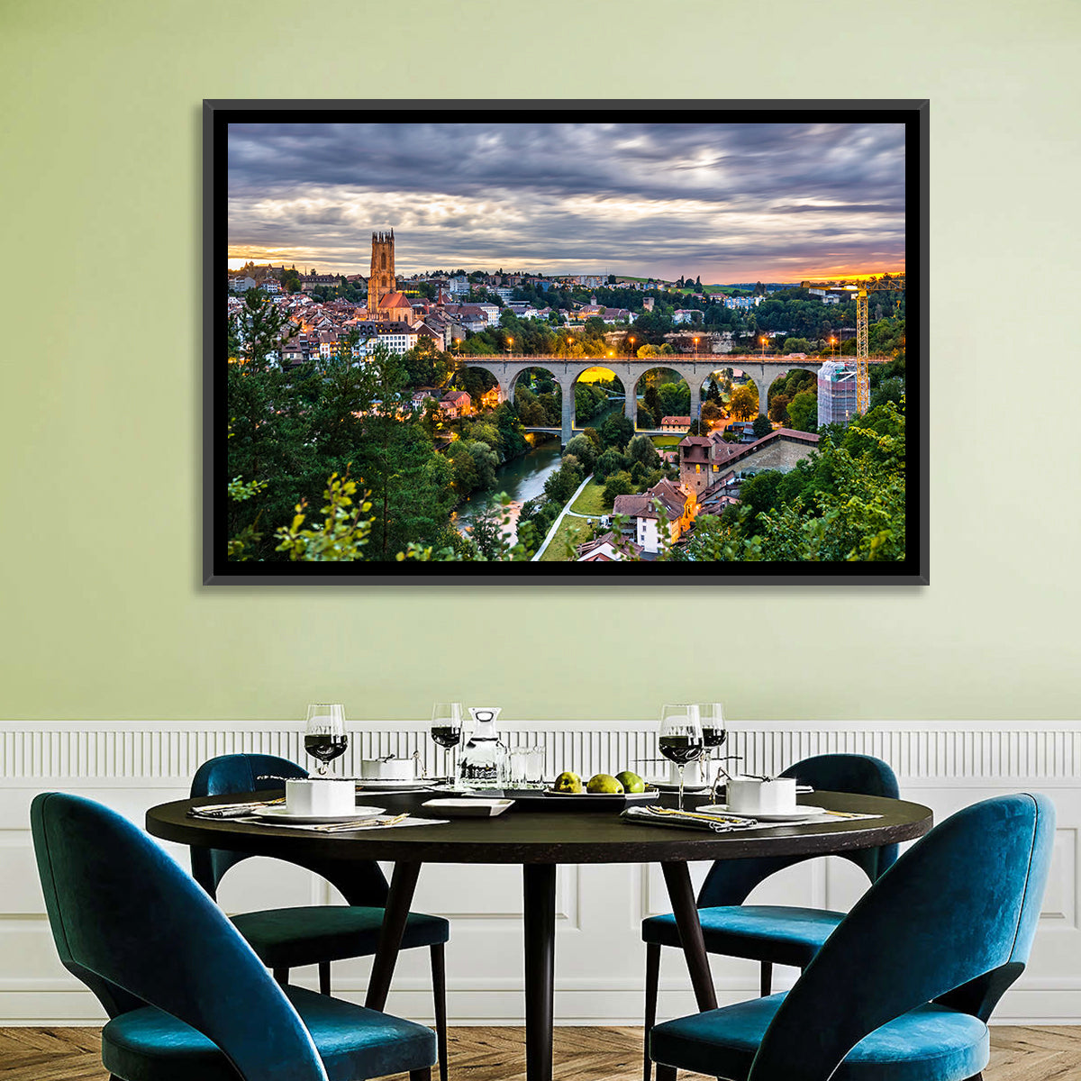 Zähringen Bridge at Twilight, Fribourg Wall Art