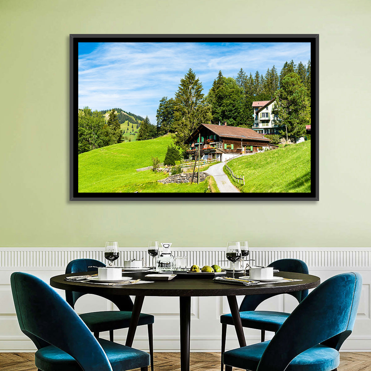 Wengen Alpine Chalet Path Wall Art in a room, landscape