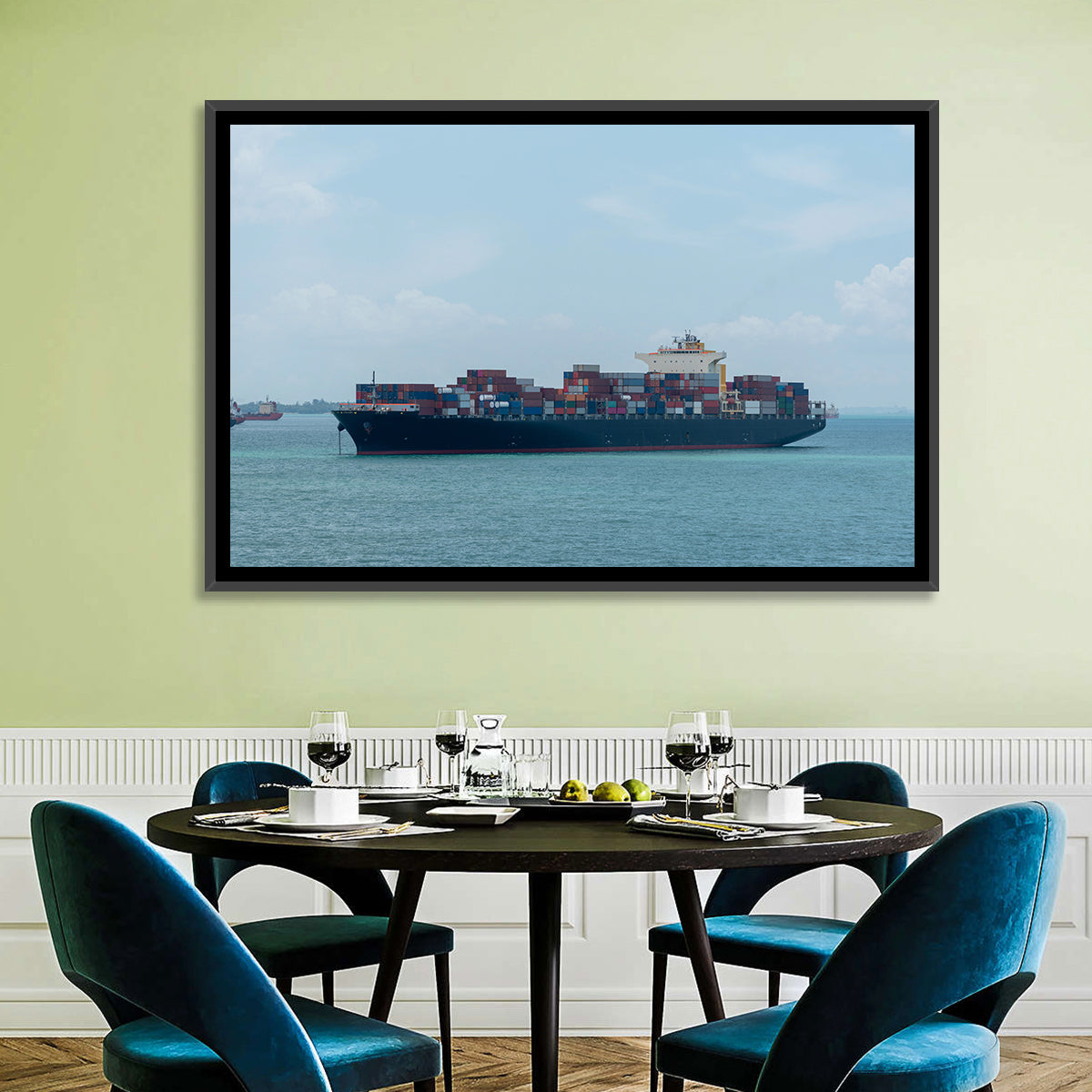Harbor Container Ship at Sea Wall Art in a room, landscape