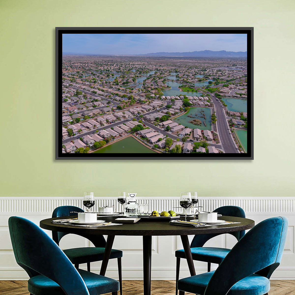 Aerial Desert Suburb with Lakes Wall Art