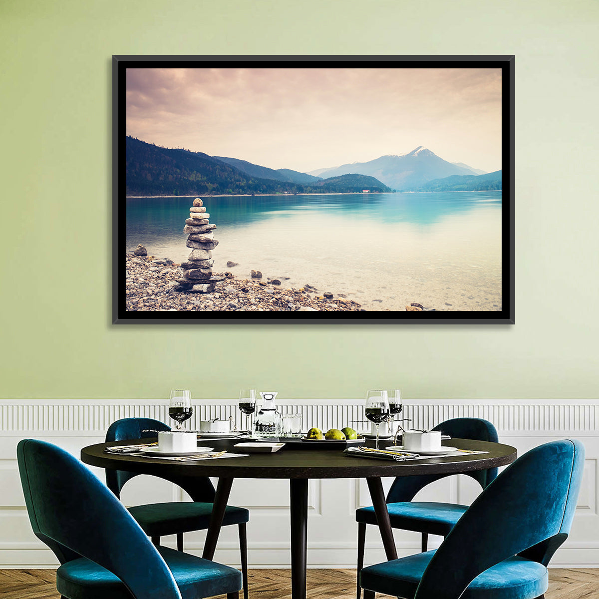 Stone Cairn by a Mountain Lake Wall Art