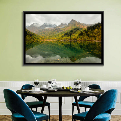 Kardyvach Lake Reflection Under Clouded Peaks Wall Art