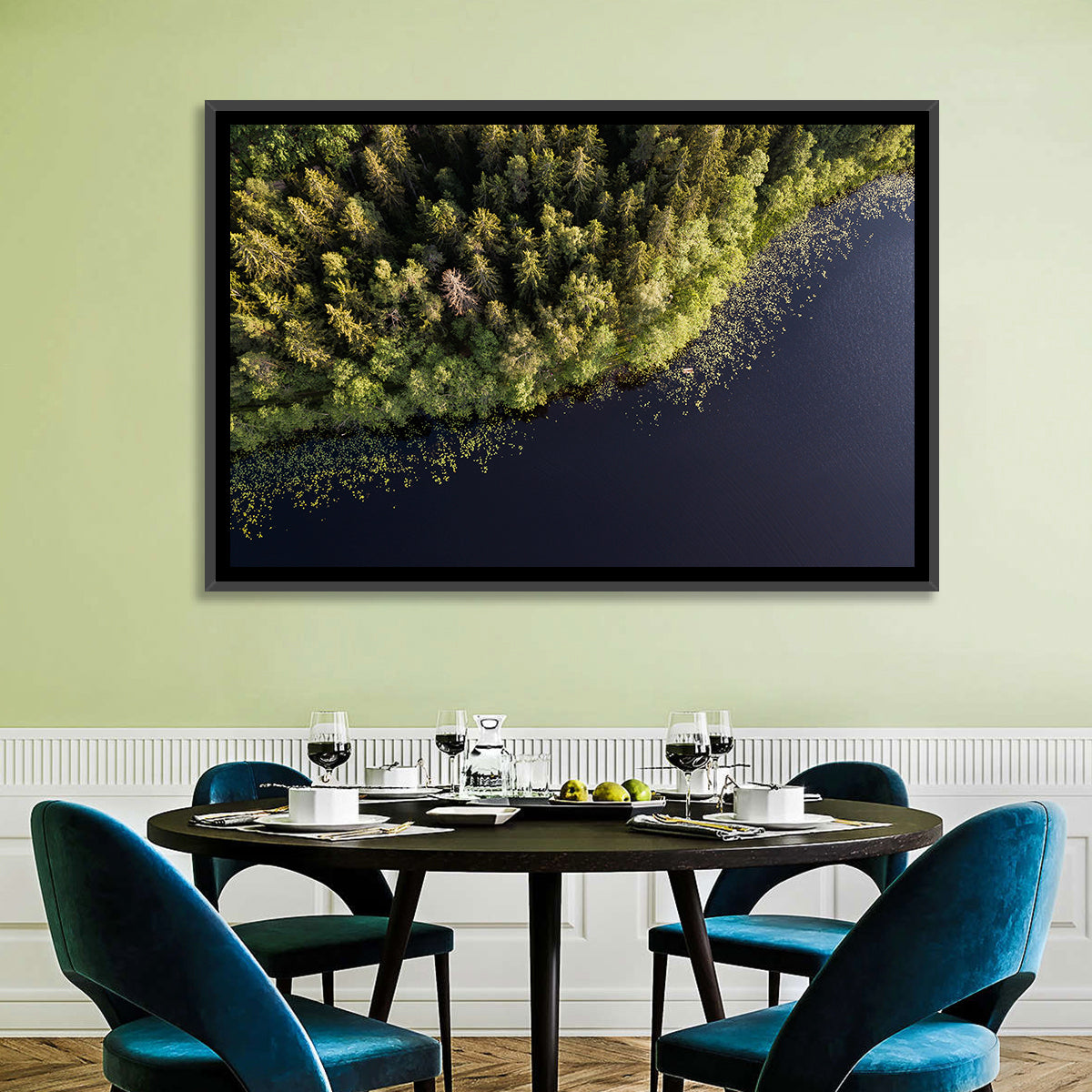 Aerial Lake with Red Boat Wall Art