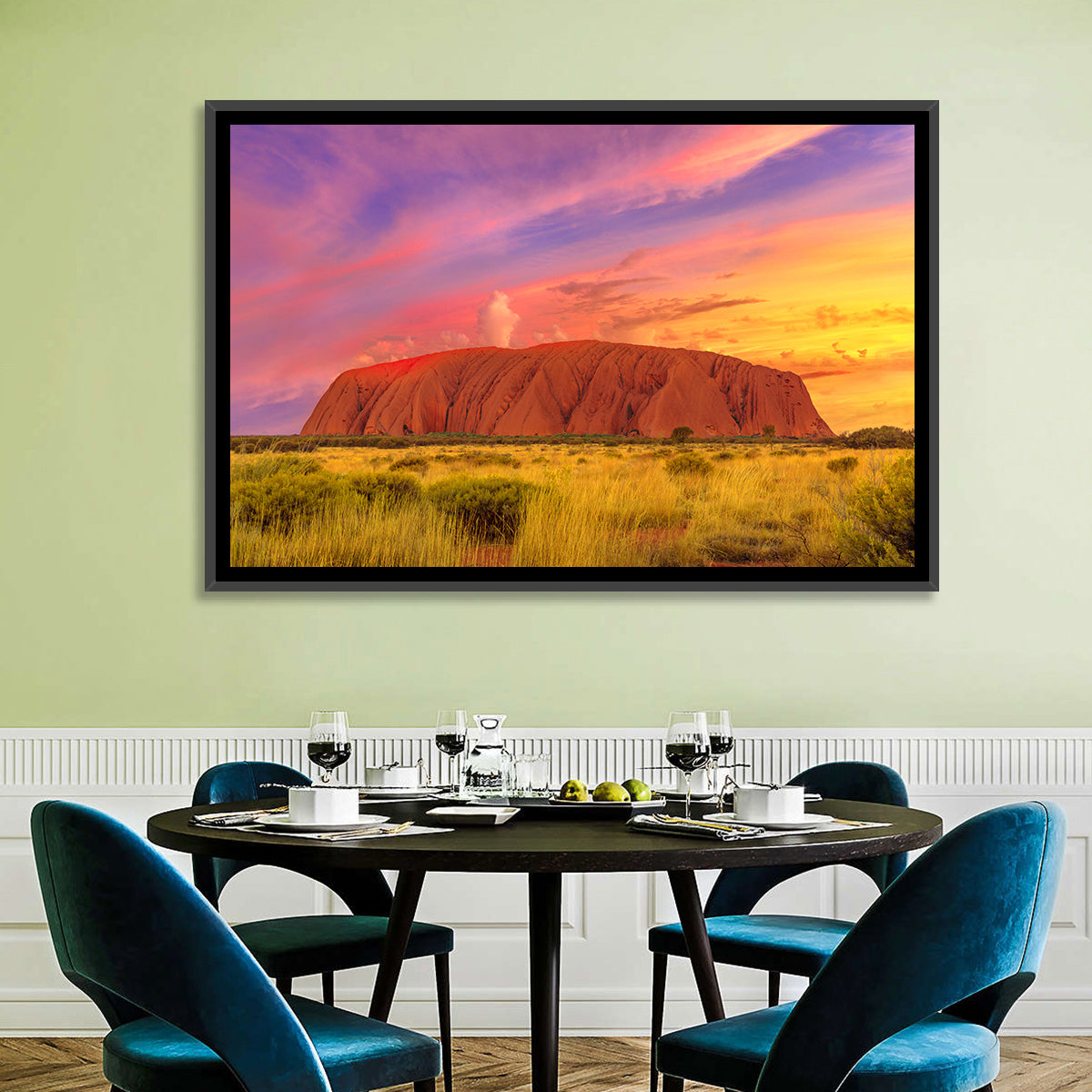 Uluru Golden Hour Sunset Wall Art in a room, landscape