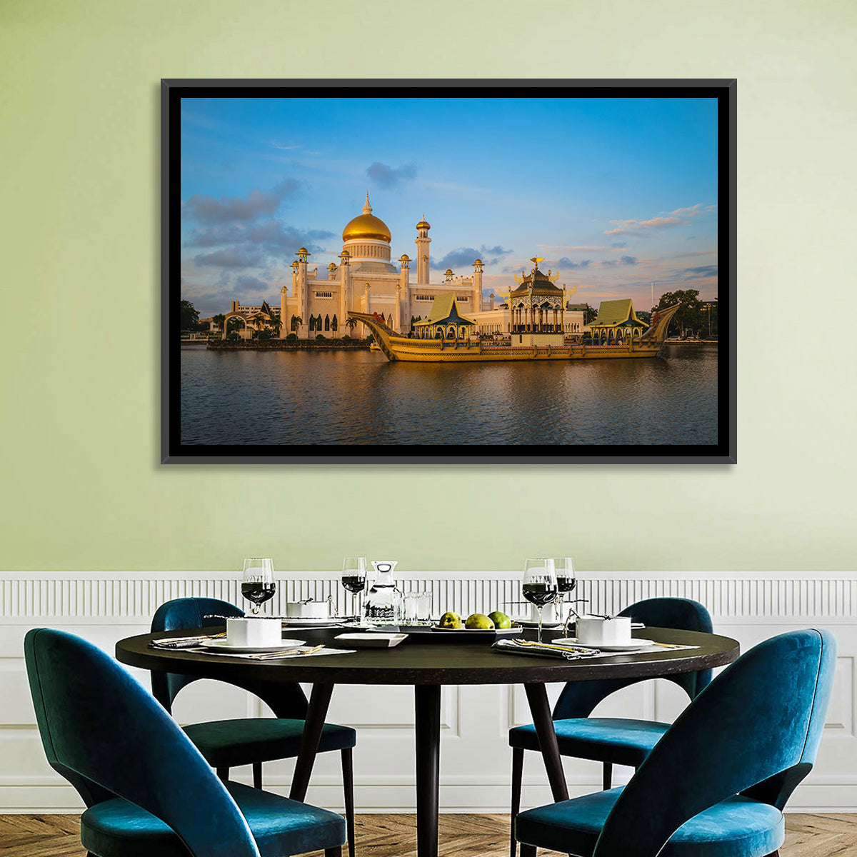 Sultan Omar Ali Saifuddien Mosque at Golden Hour Wall Art in a room, landscape