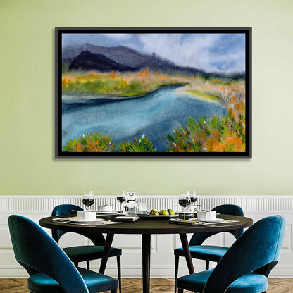 Misty Autumn River and Mountain Landscape Wall Art