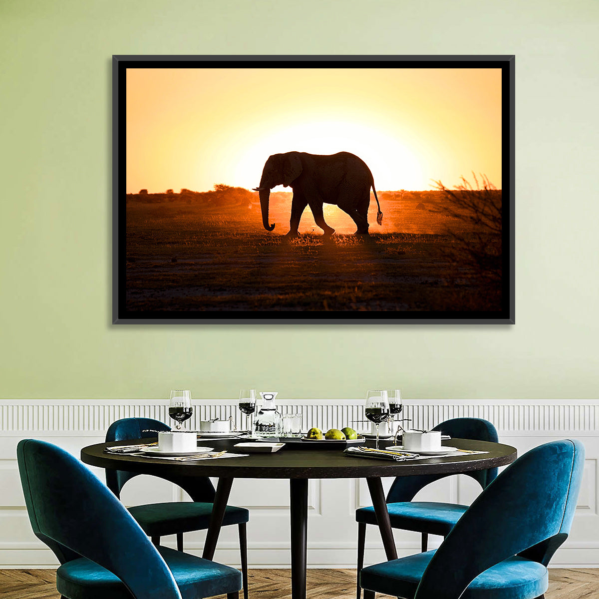 Golden Hour Elephant Silhouette Wall Art