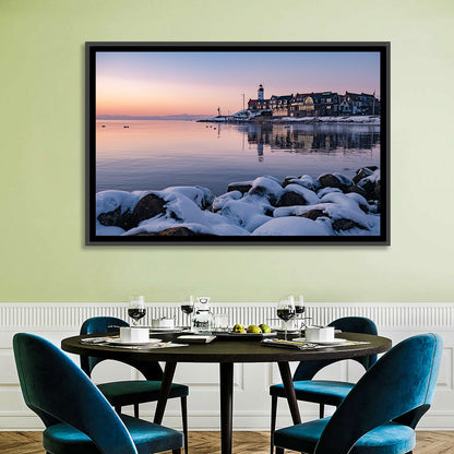 Urk Lighthouse Winter Twilight Harbor Wall Art