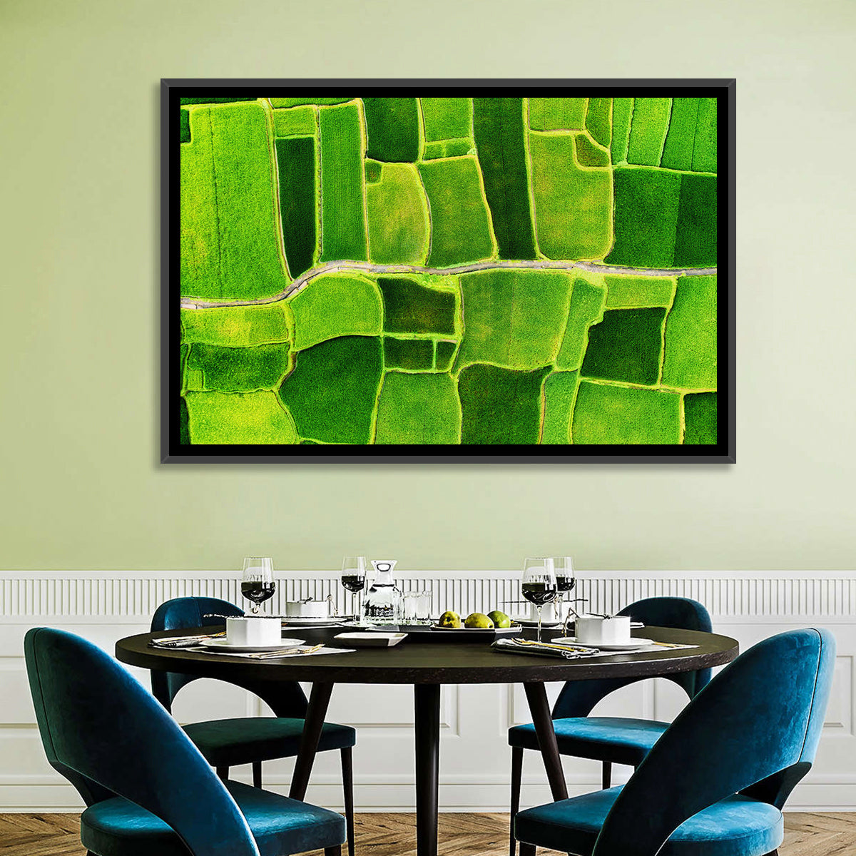 Verdant Rice Terrace Grid Wall Art in a room, landscape