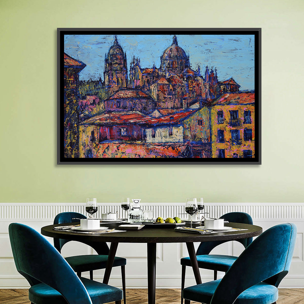 Salamanca Cathedral Rooftops Wall Art in a room, landscape