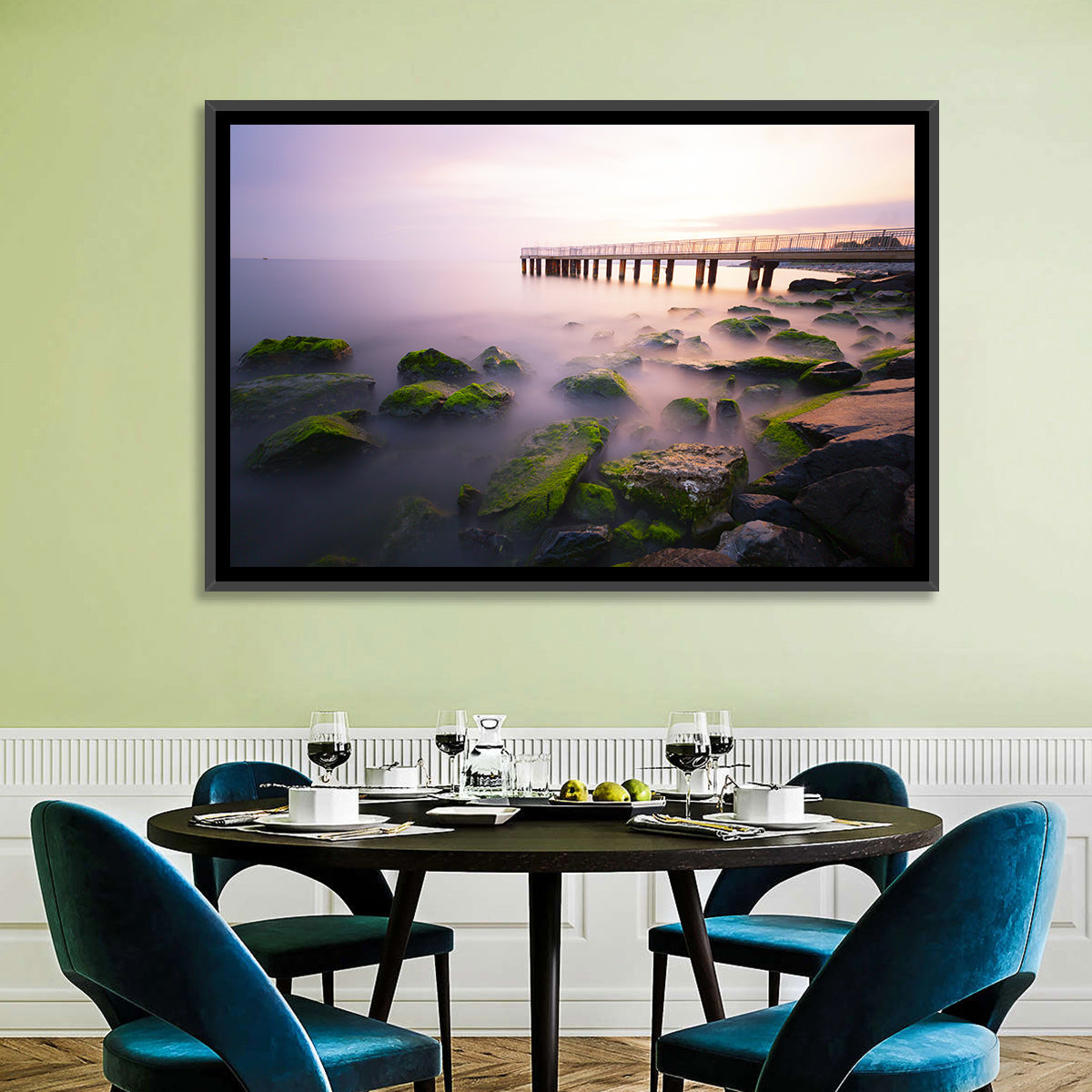 Florya Beach Pier at Lavender Dusk Wall Art in a room, landscape