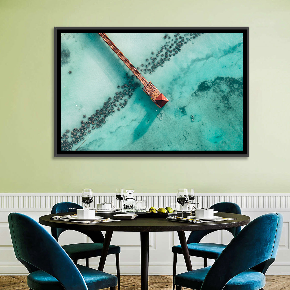 Aerial Red Pier Over Turquoise Water Wall Art