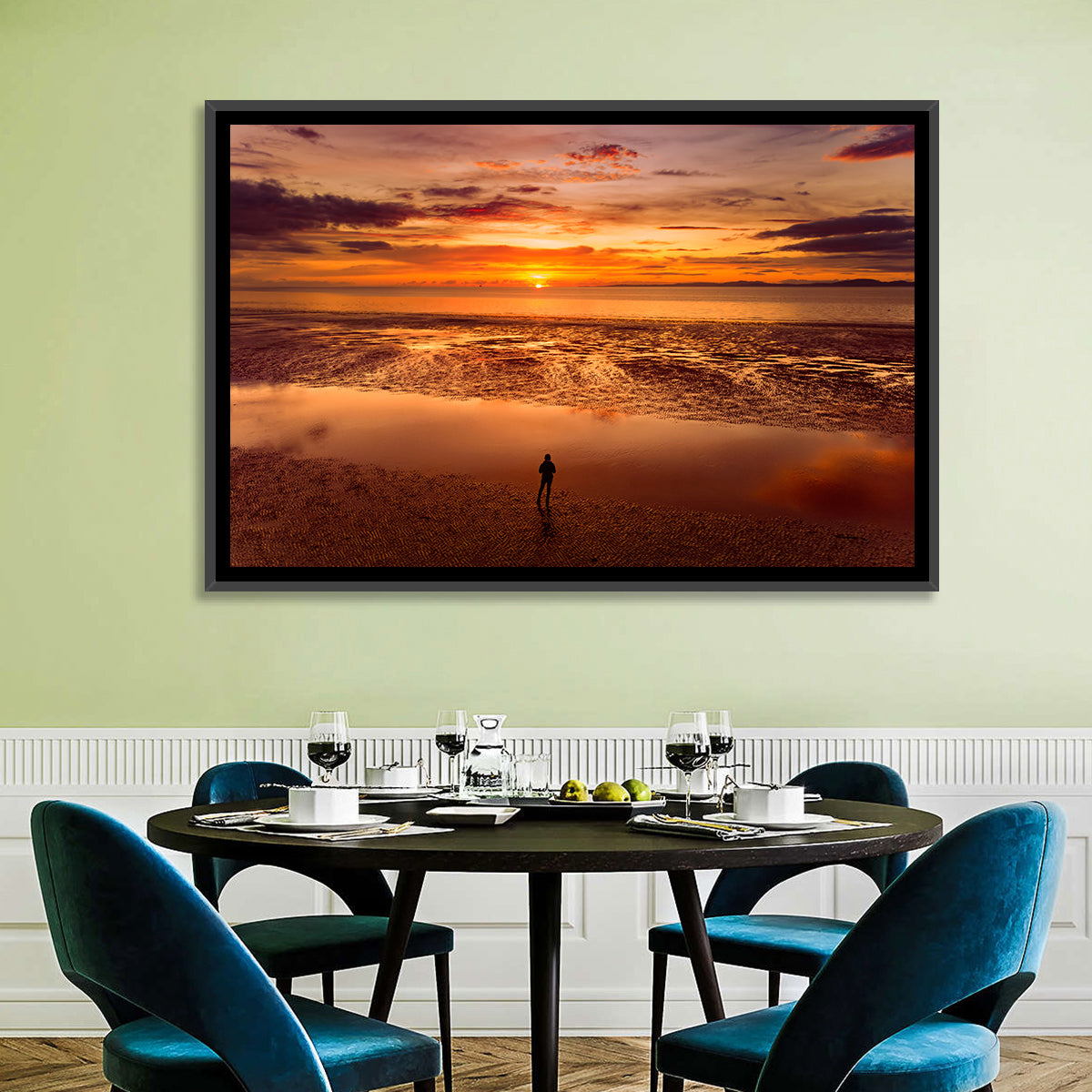 Solitary Figure on Sunset Shore Wall Art