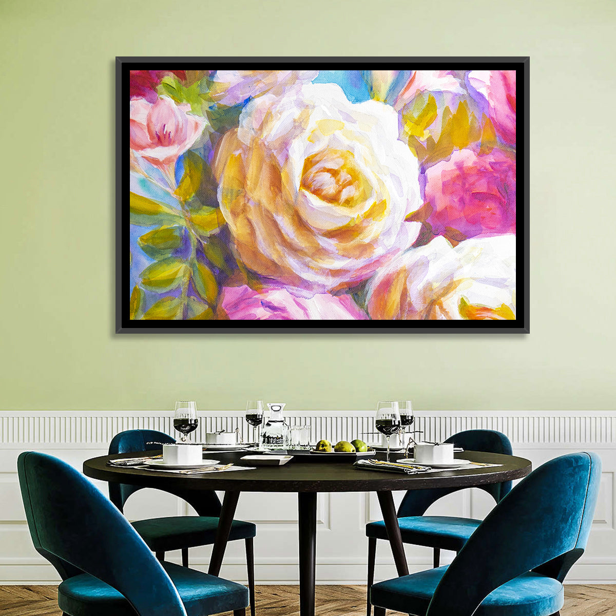 White and Gold Rose Bouquet Wall Art