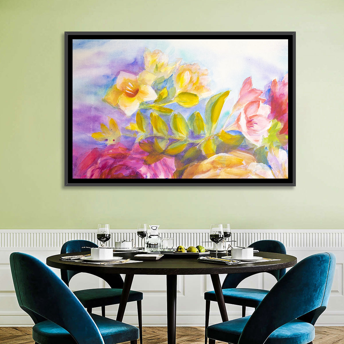 Pink and Yellow Watercolor Blossoms Wall Art