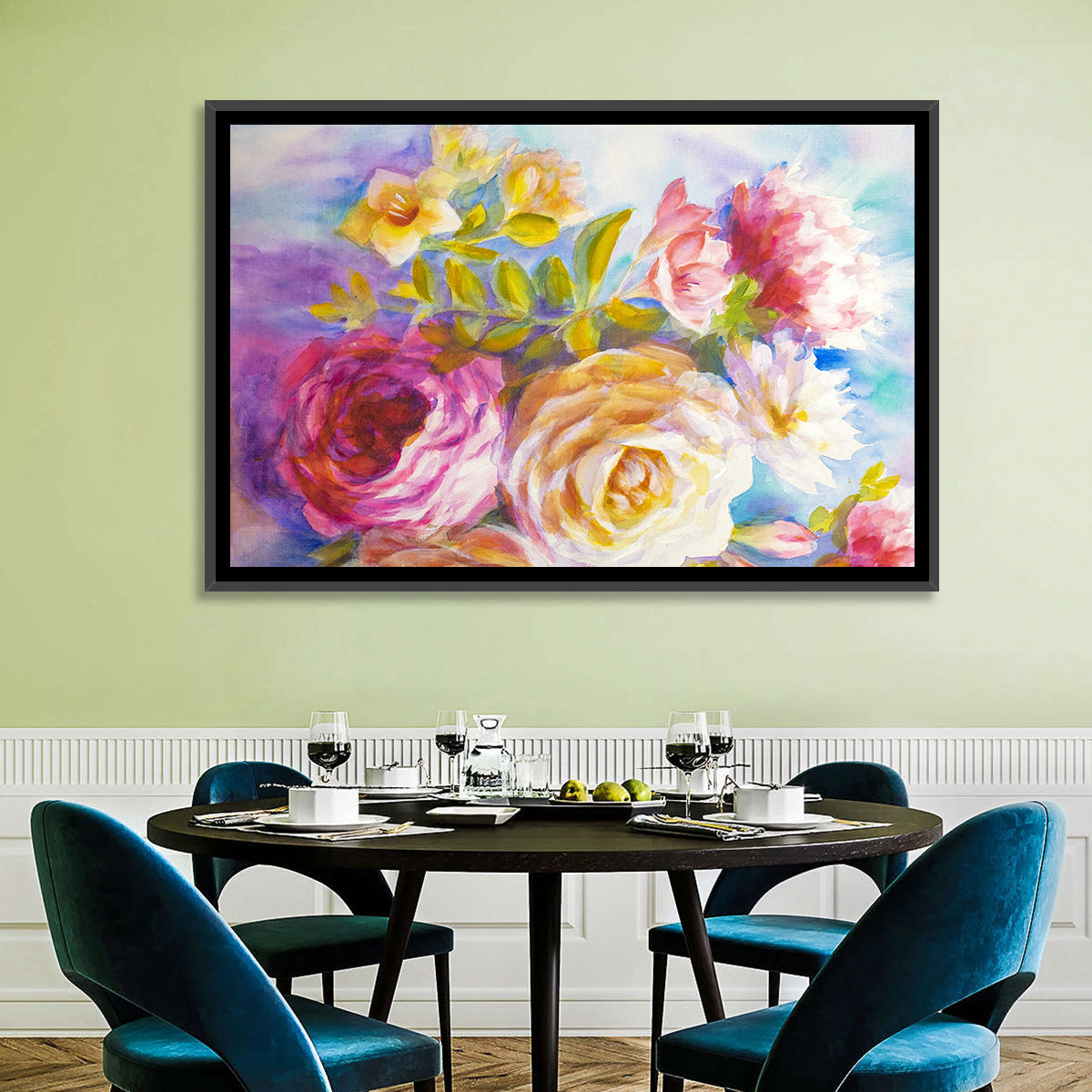 Painterly Peonies and Rose Bouquet Wall Art