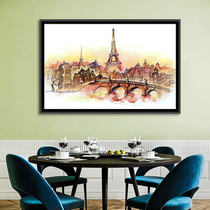 Eiffel Tower Watercolor at Dusk Wall Art